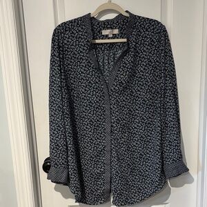 LOFT Black and White Patterned Blouse